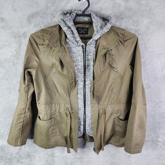 Womens Love Tree Large Olive Green Utility Jacket w/ Sweater Insert Full Zip L - Picture 2 of 13